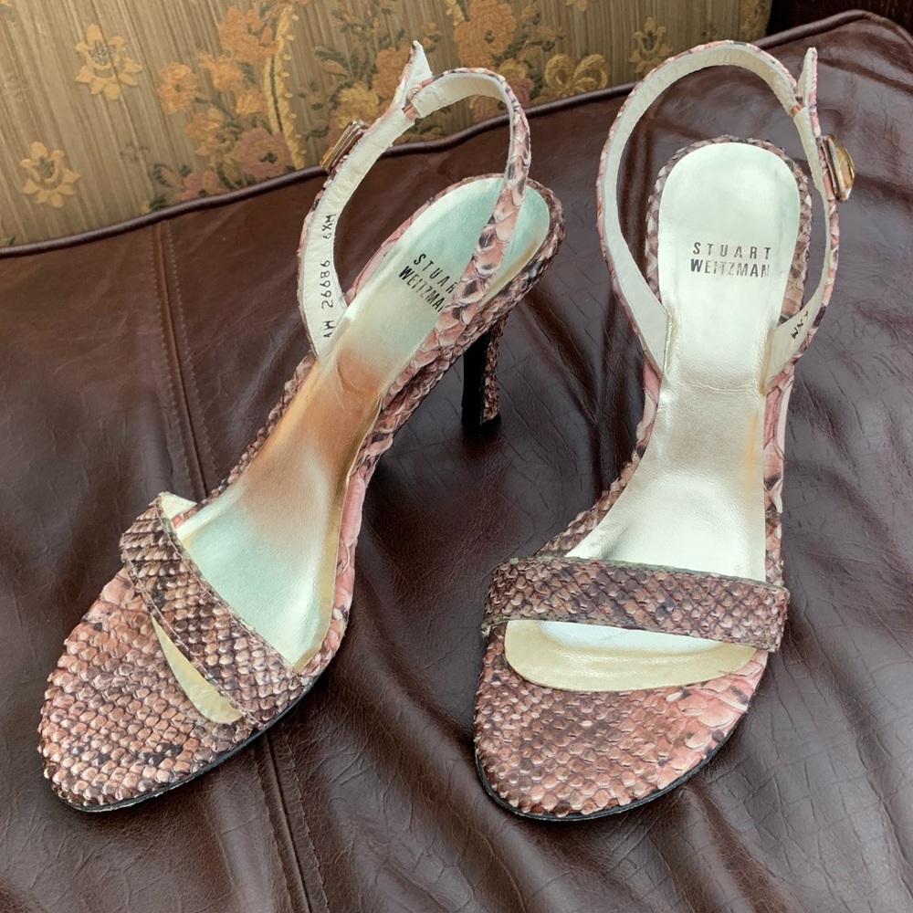 STUART WEITZMAN Snake Print Slingback Heels – Size 6.5 🐍